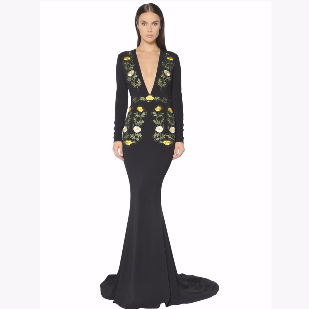 Stella McCartney Black Dress with Yellow Floral Embroidery